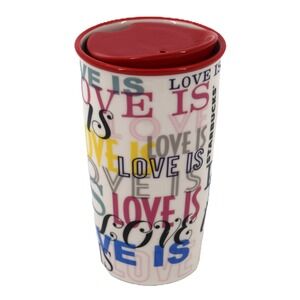 Starbucks Travel Tumbler Unisex 12oz White Love Is Typography Excellent Ceramic